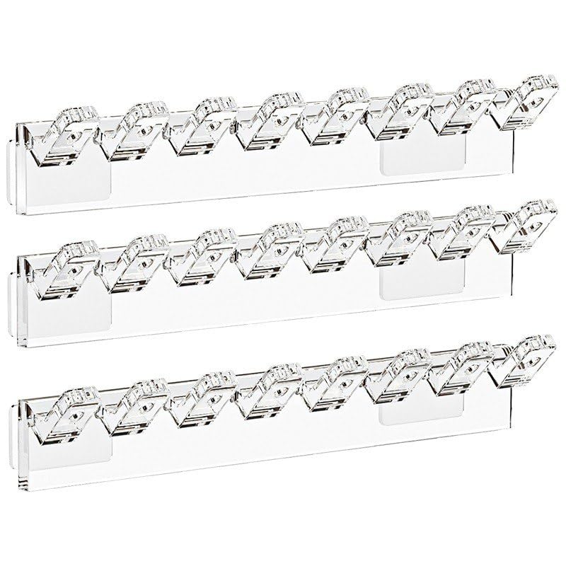 Jewelry Organizer Wall Mounted Necklace Organizer for Wall Earring Holder Acrylic Transparent Wall Hanging Necklace Holder Rack Self Adhesive Jewelry Hooks Cupboard Door Storage Clear 11.8"(Pack Of-3)