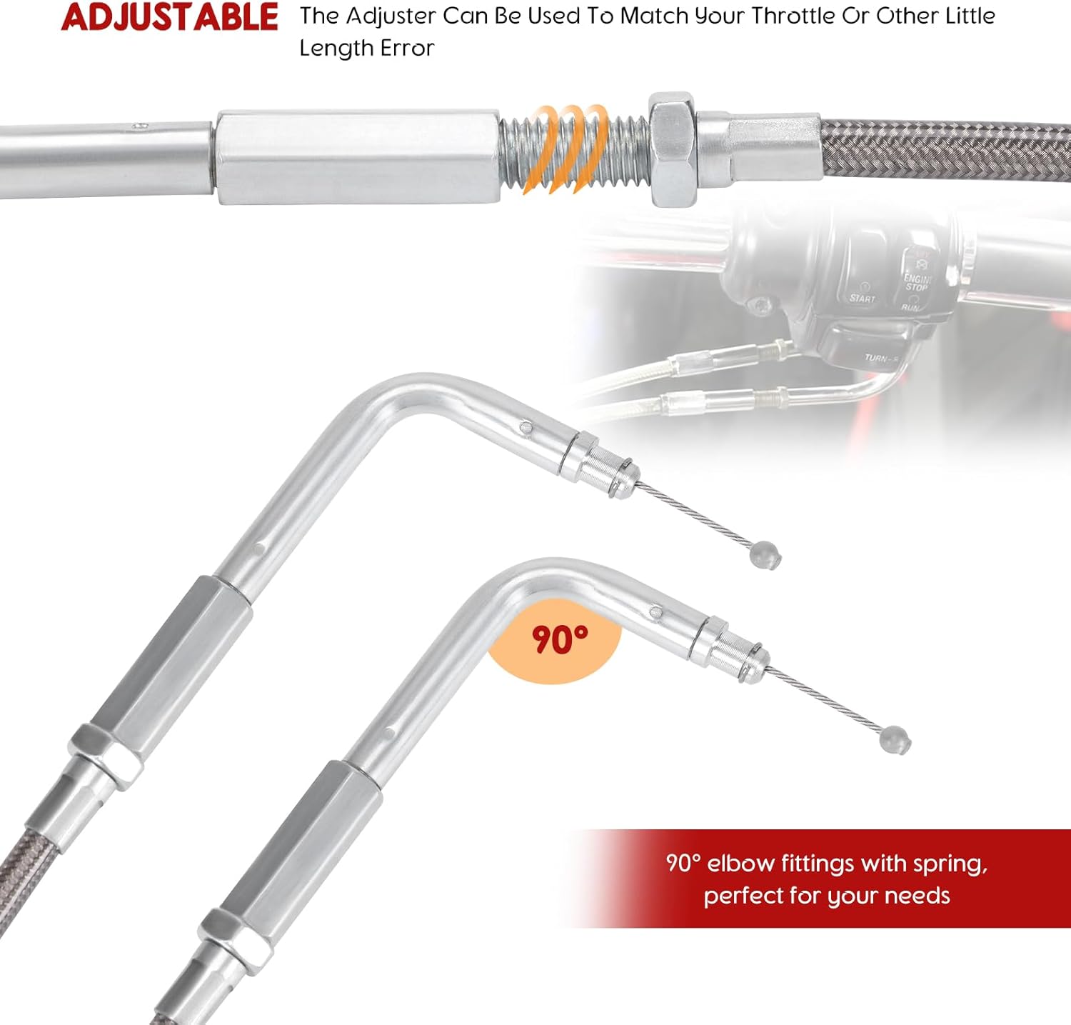Throttle and Idle Cable Kit 110CM Compatible with Harley Dyna Softail XL 883 1200 Fat Boy Heritage Road King 43" Stainless Steel