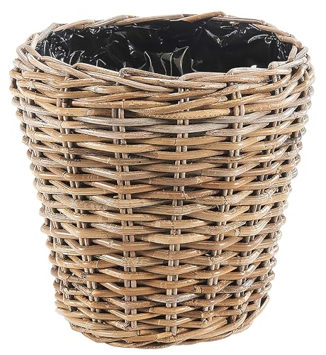 Kobolo Pflanzkorb Übertopf aus Rattan rund mit Folie ausgeschlagen kubu Grey grau 34x34x34 cm, Innenbereich