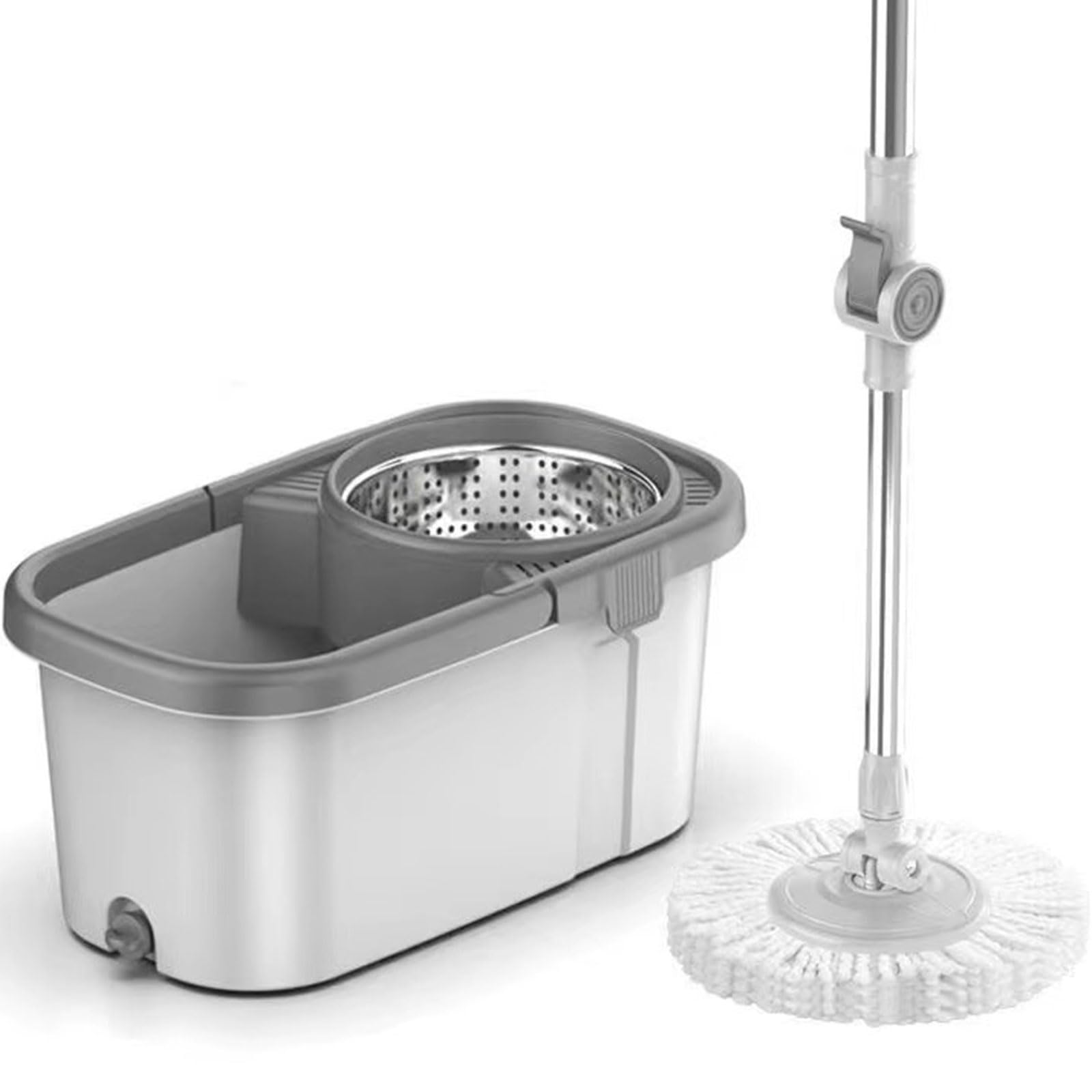 Este Juego de fregona giratoria y Cubo para el hogar - Sistema de Limpieza de Suelos con autoescurrido - Recambios adicionales de 5 Cabezales de fregona de Microfibra Lavables para la limpie