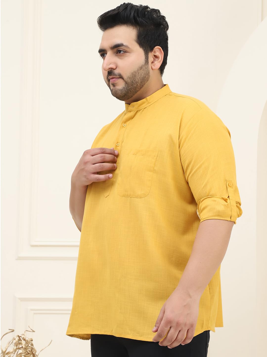 Sojanya Plus(Since 1958), Men's Cotton Mustard Short Kurta