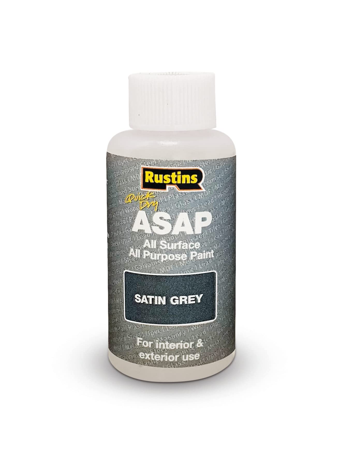 Rustins Asap All Purpose All Surface Satin Paint Grey 50Ml 5015332003549