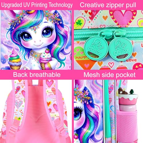 Image of AGSDON 3PCS Unicorn Backpack for Girls, 16 inch Kids Backpacks for Girl Water Resistant Preschool, Elementary Bookbag with Lunch Box
