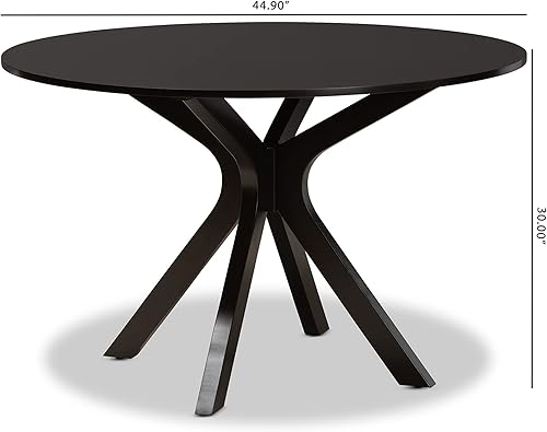 Miniatura 3 de Baxton Studio Kenji - Mesa de comedor redonda moderna y contemporánea de madera con acabado marrón oscuro de 48 pulgadas de ancho Marrón