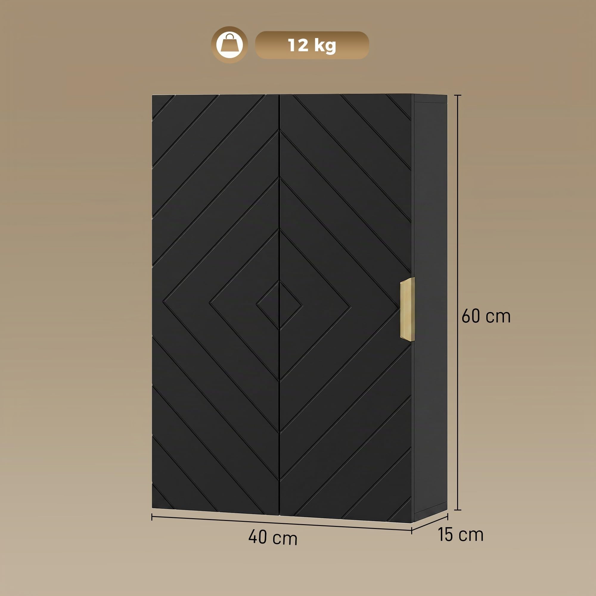 kleankin Armoire Murale de Salle de Bain Dim. 40L x 15l x 60H cm Noir