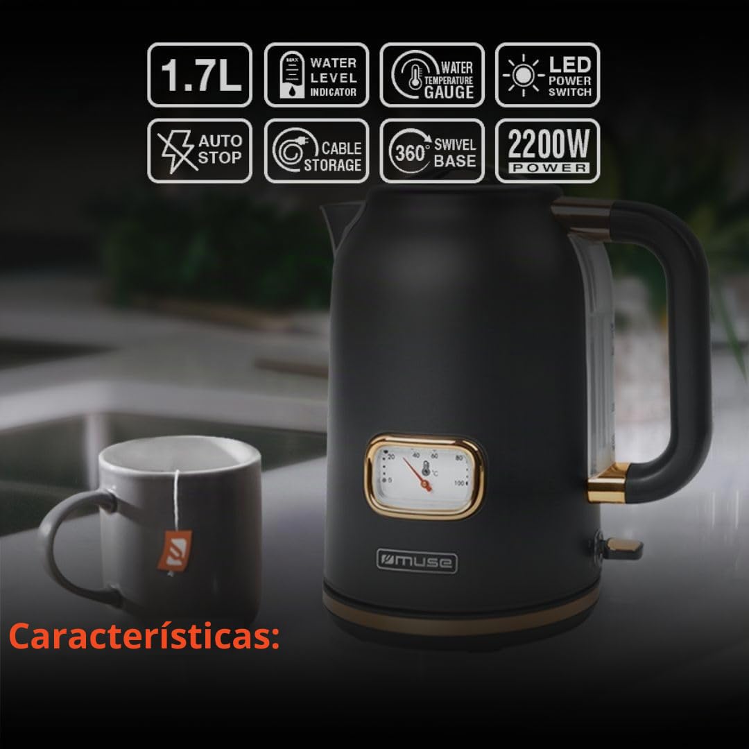 Muse MS030BC. Hervidor de agua inalámbrico negro mate/cobre