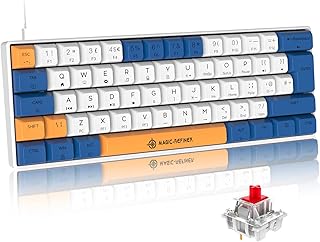 Mini Mechanical Gaming Keyboard Type-c Wired with PBT Dye-subbed Keycaps Rainbow RGB Backlit 60%Layout Full Anti-Ghosting 62Key Ergonomic for Typist Laptop PC Mac Gamer (Blue+Orange+White/Red Switch)