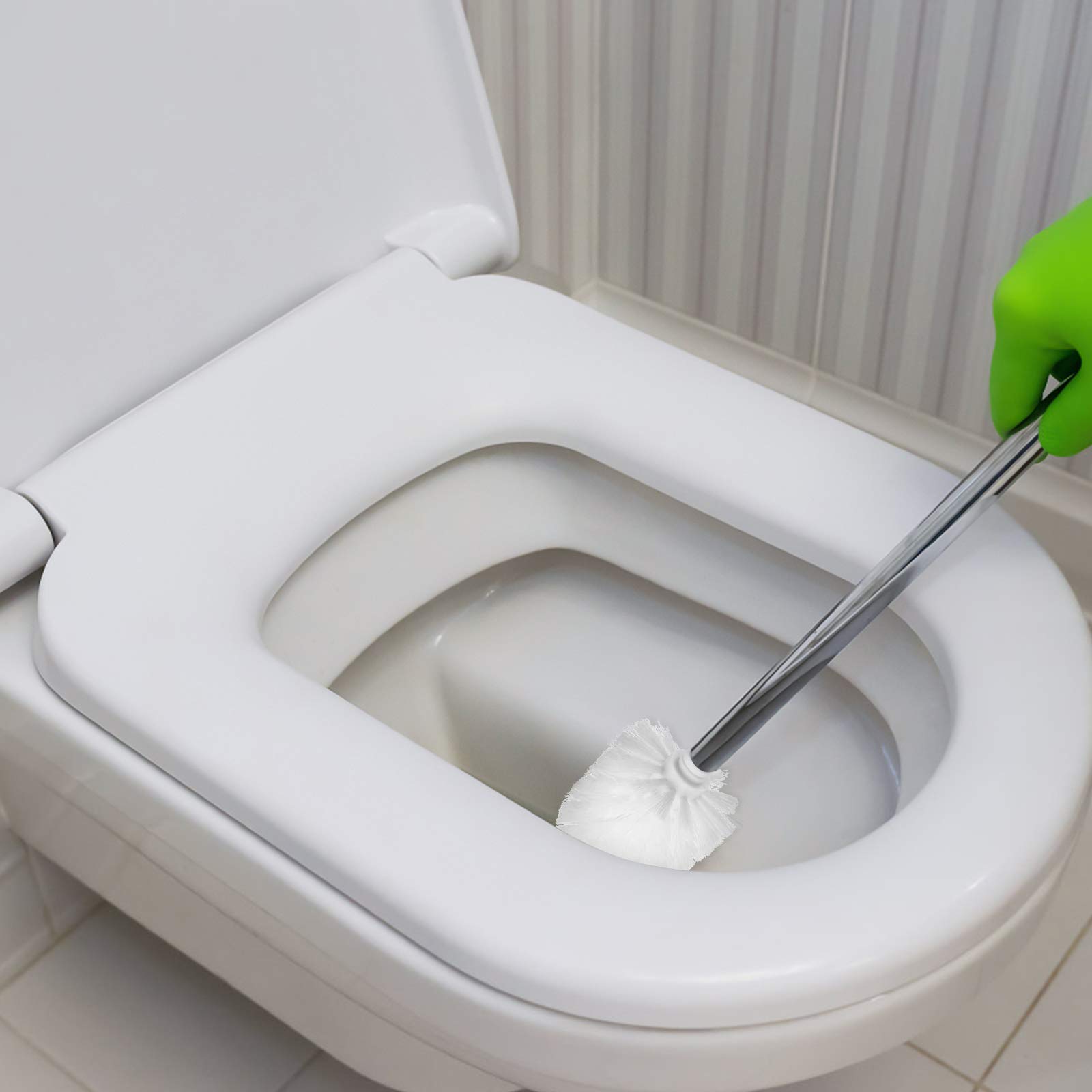 Scopino WC 4 Pezzi - Manico Acciaio Inox, Testina Rimovibile, Setole Resistente - Foto 5