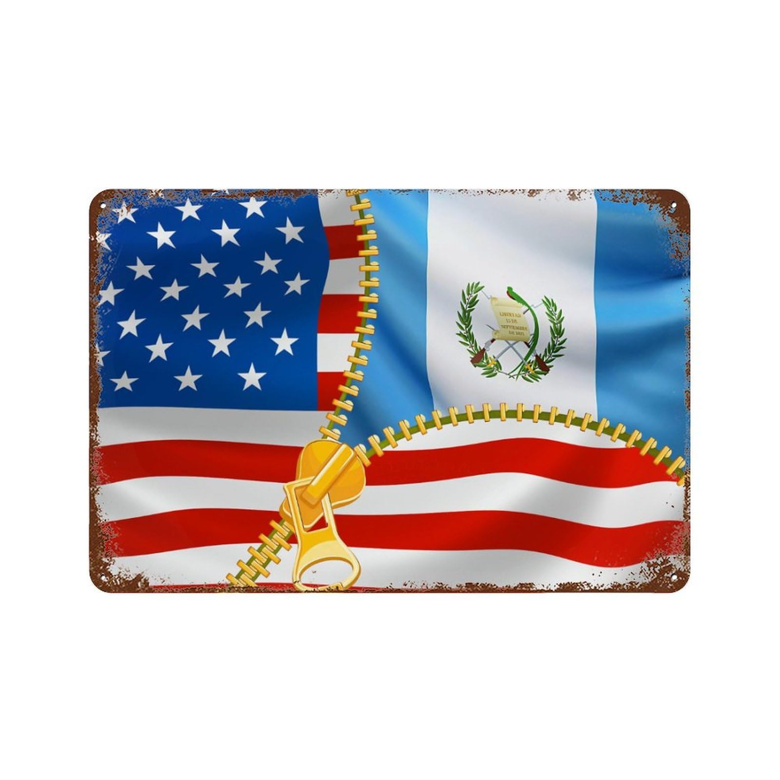 KWQDOZF America Flag And Guatemala Flag Theme Metal Tin Sign,Vintage Iron Hanging Plate Horizontal with Rust Poster Wall Decor 8x12inch