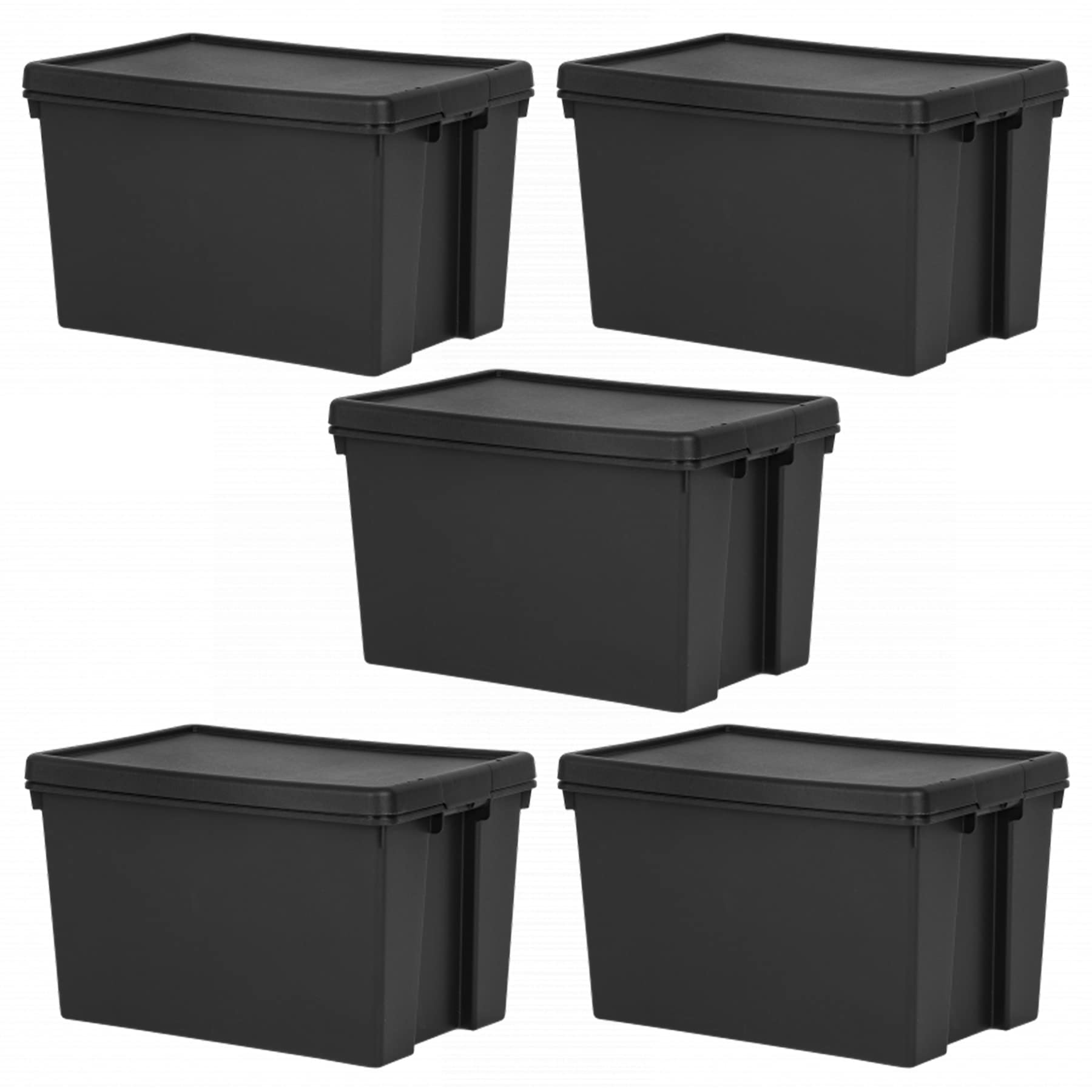 JMS we create smile [Pack of 5 62 Litre Heavy Duty Recycled Black BAM Containers with Airtight Snap Lid Stackable Strong Storage Box Organiser for Garage Home Office