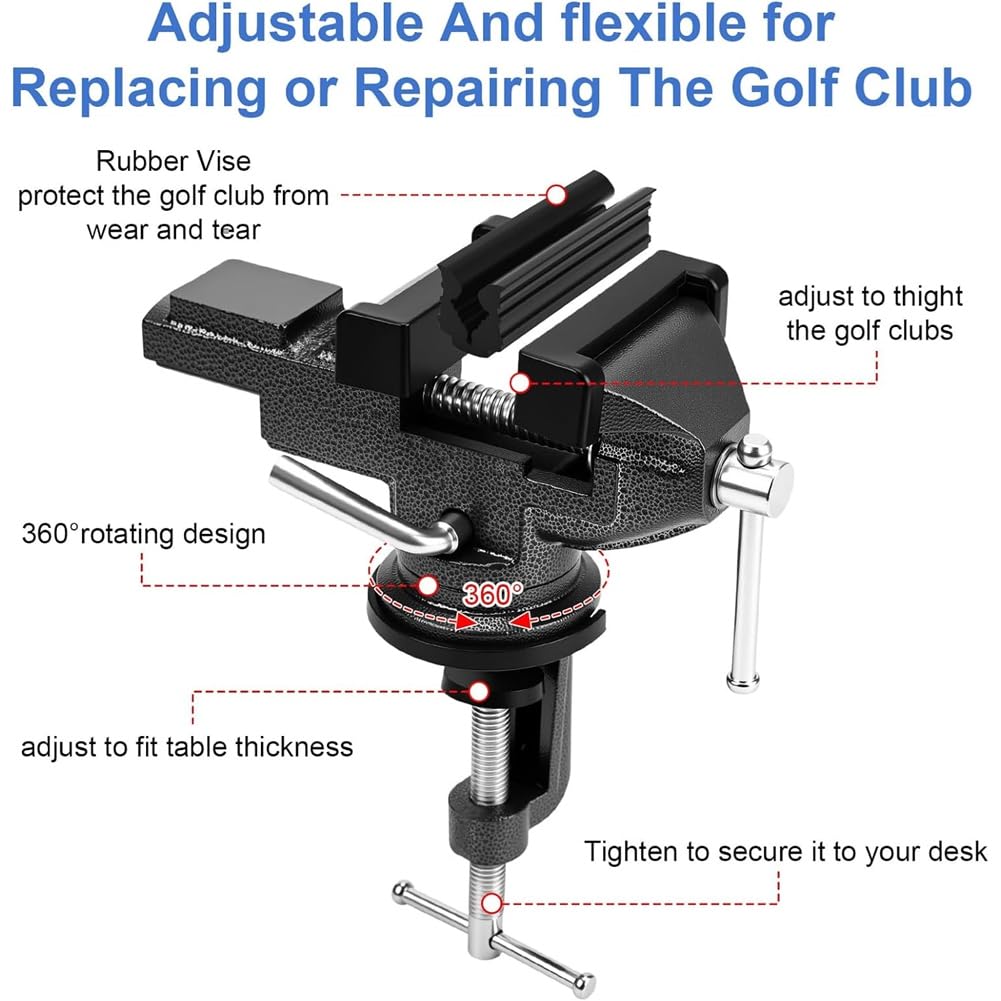 Kit di Impugnature di Ricambio per da Golf con Impugnatura Girevole A 360°, Strumento di Rimozione 'Impugnatura, Cuscinetto in Gomma Antiscivolo, Gancio per La Sostituzione 'Impu