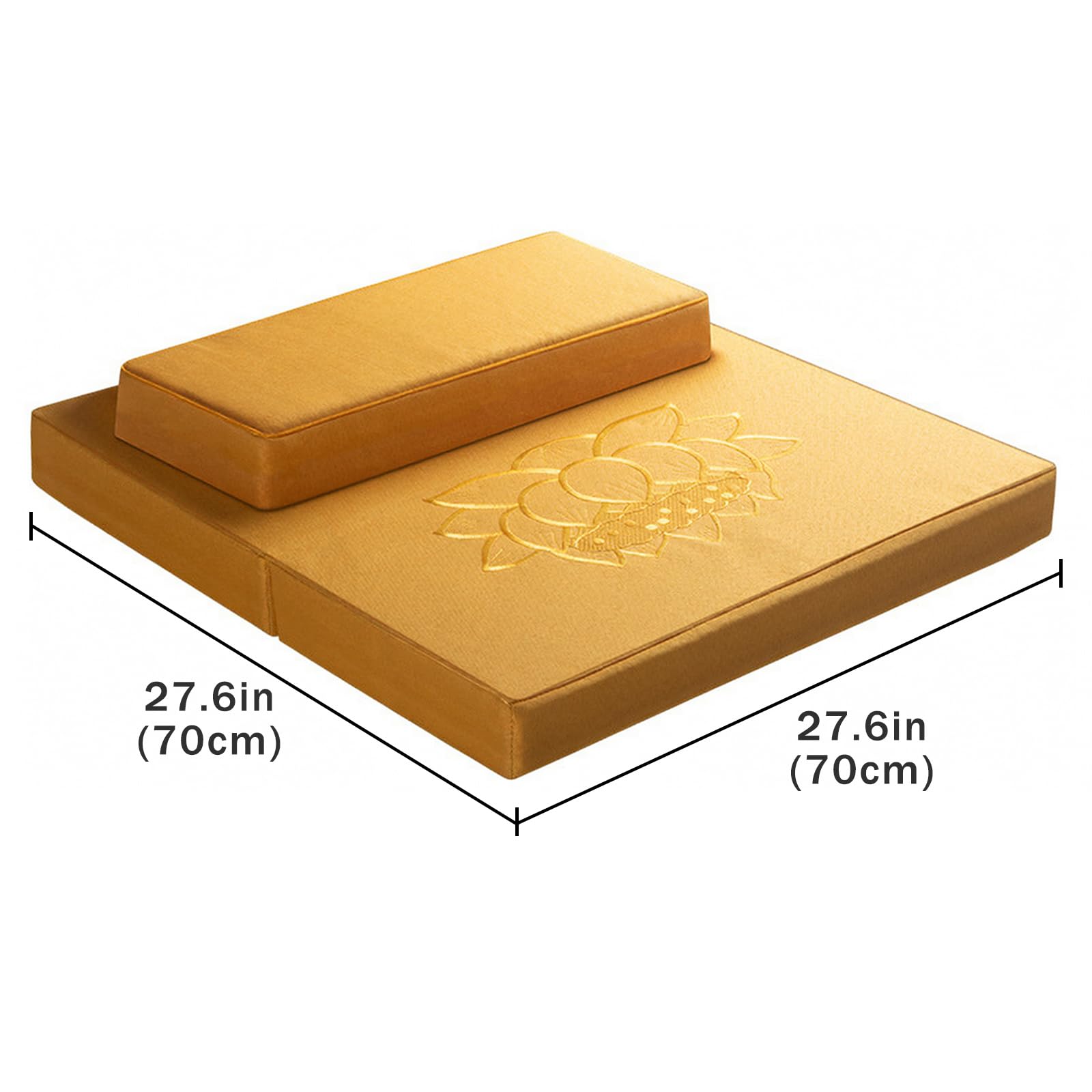 Set Cuscini da Meditazione, Tappetino da Meditazione Pieghevole e Cuscino Zafu, Lavabile in Lino di Cotone, Cuscino da Meditazione con Chiusura L(Size:70cm with bag and blanket,Color:Giallo brillante)