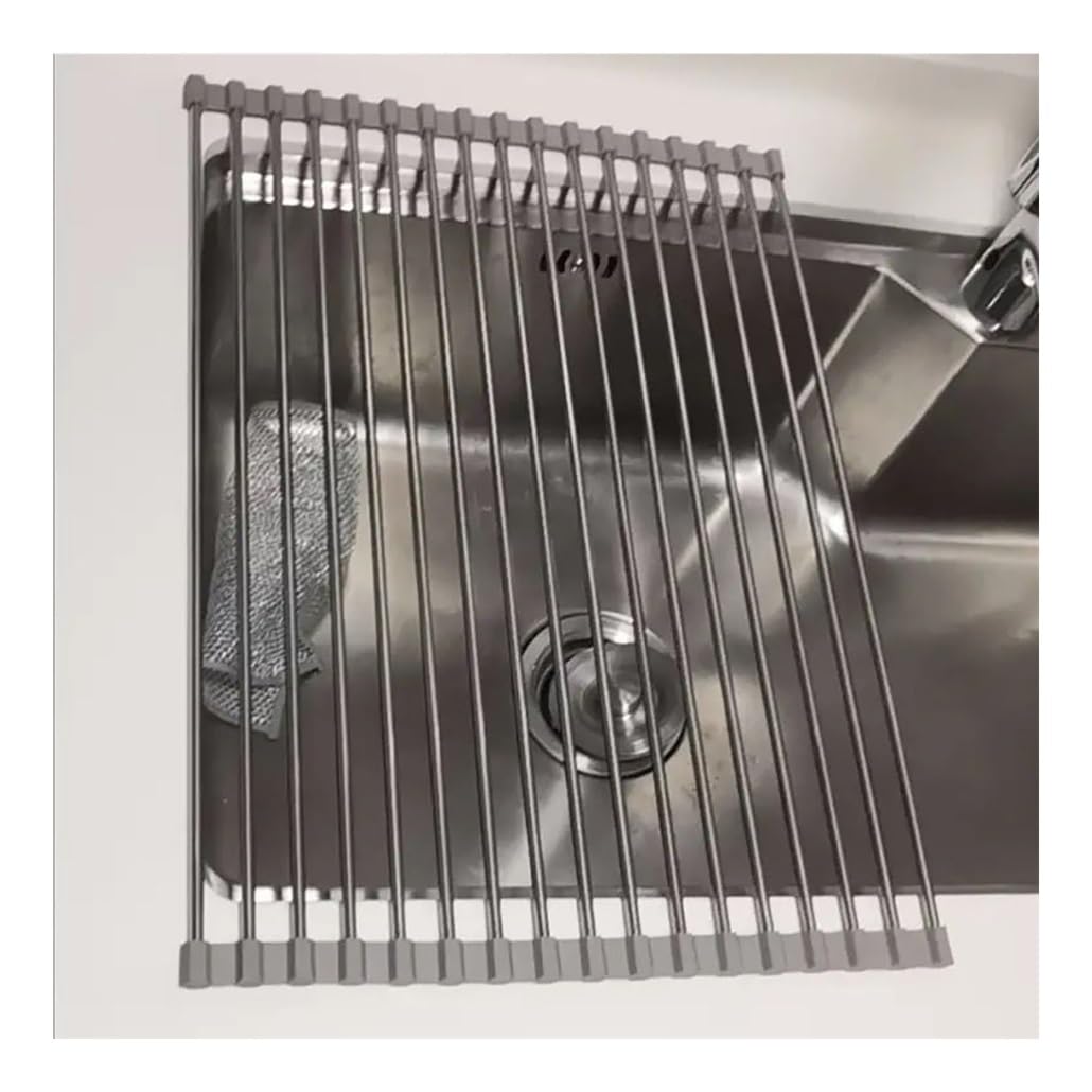 Escurridor de Platos Enrollable Antideslizante de Acero Inoxidable, Alfombrilla de Secado Plegable con Revestimiento de Silicona para Colocar sobre el Fregadero de la Cocina.