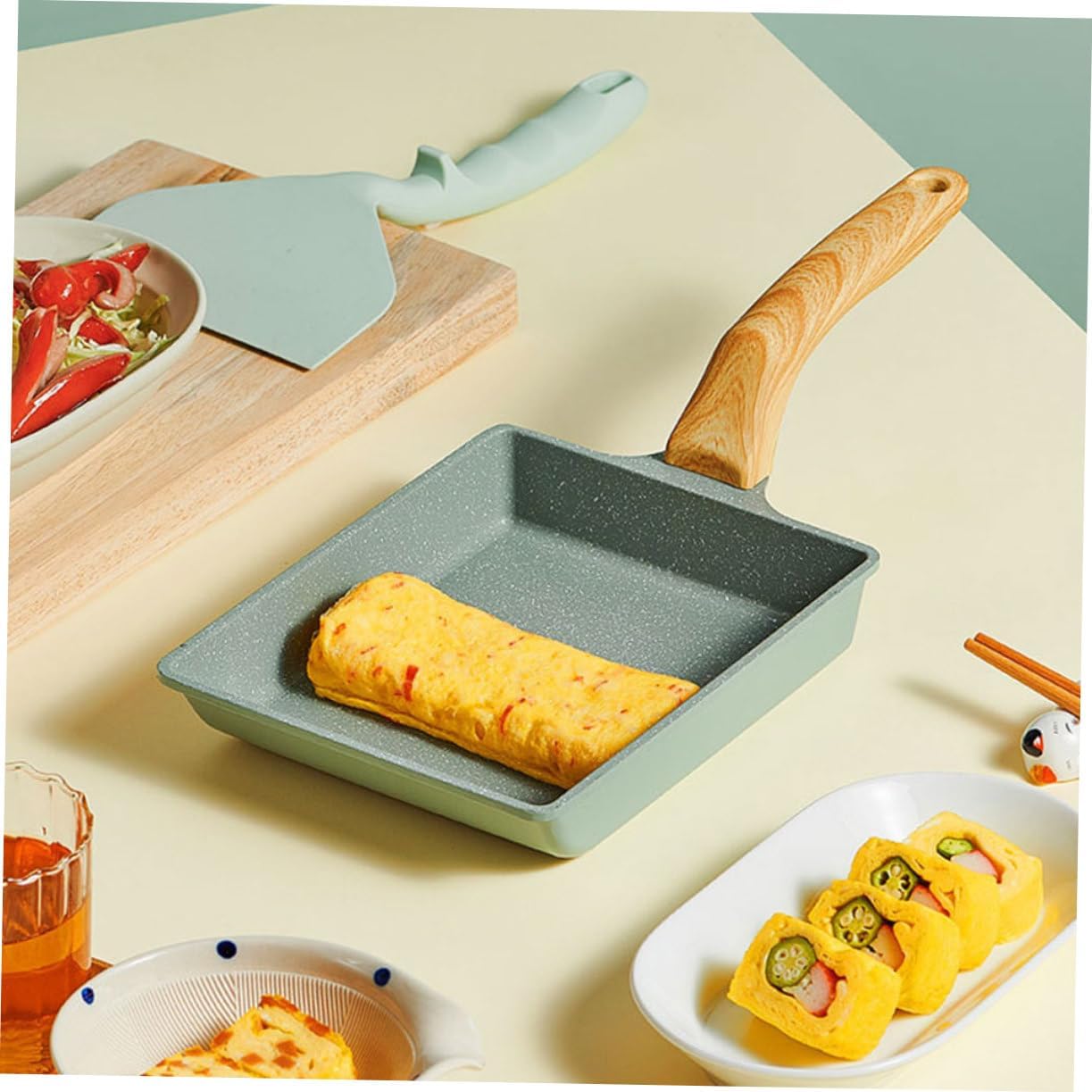 DECHOUS Japanese Tamagoyaki Nonstick Omelette Pan Rectangle Egg Frying Pan with Solid Handle for Safe Cooking for Breakfast and All Stovetops