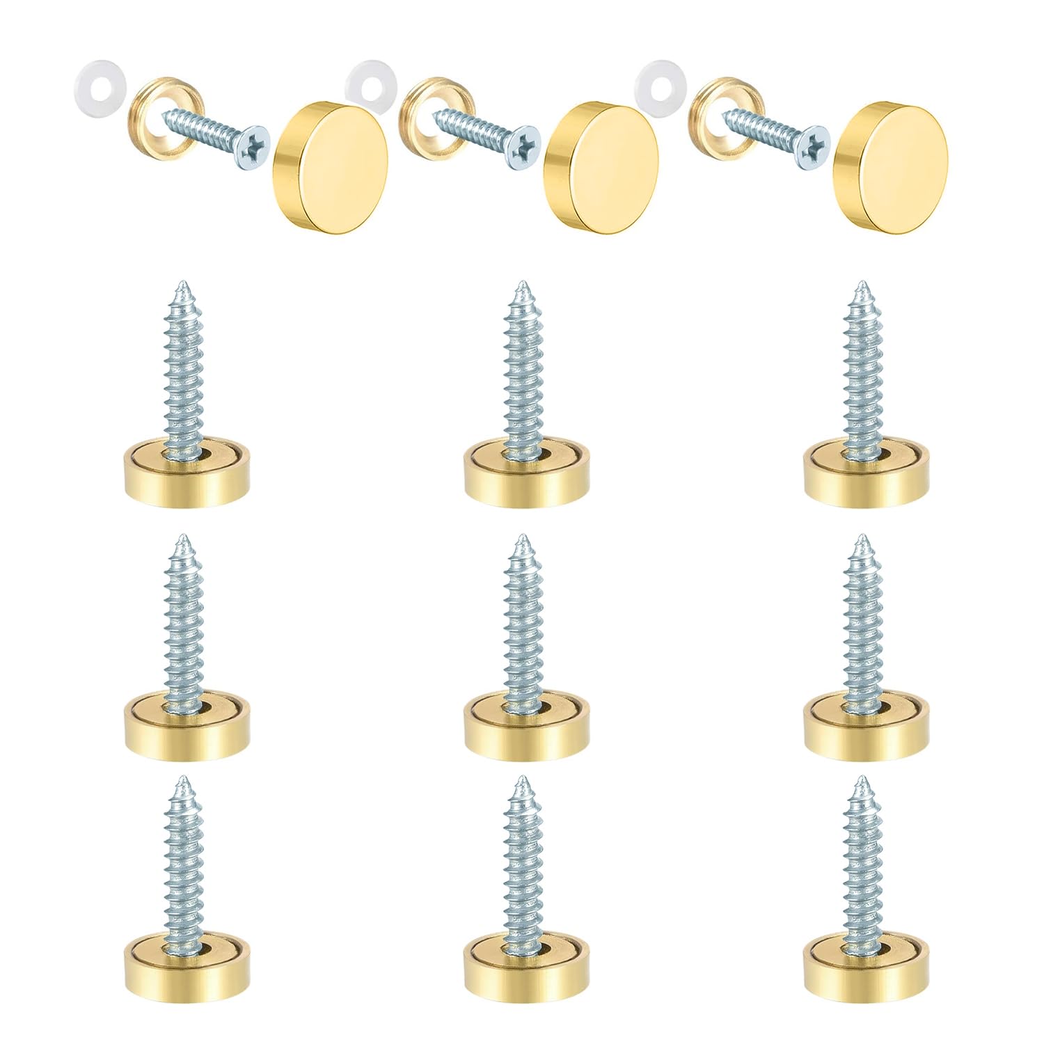 12PCS Juttzzei Brass Mirror Screws Caps, 10mm Decorative Screws with Caps for Mirrors Furniture Fittings, Glass, Tables