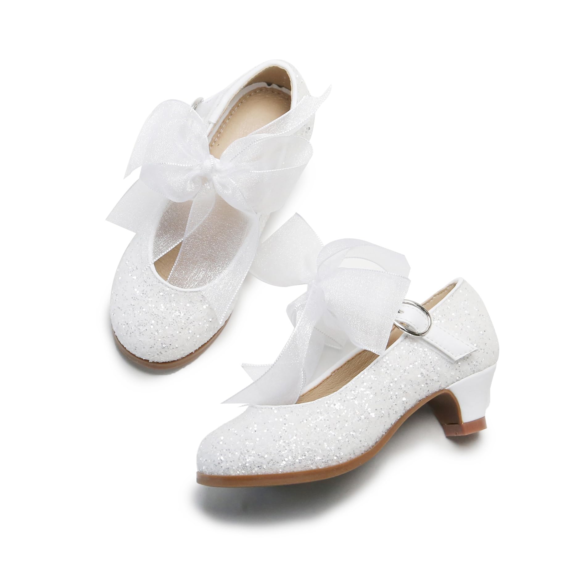 THEE BRON Dress Ballet Heels Pump Shoes for Little/Big Girl (909 White/3M)