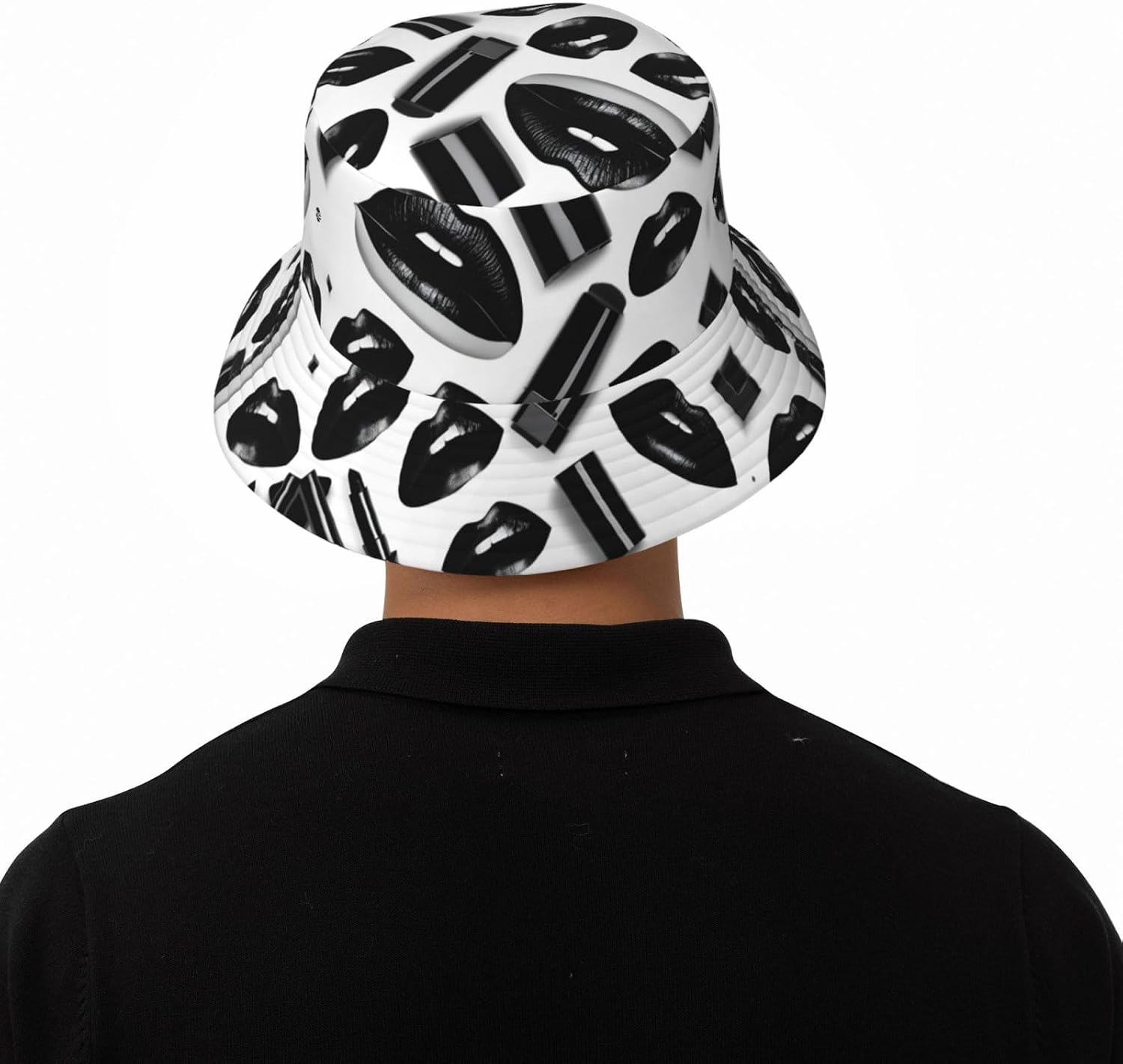 Cool Black Lipstick Lips Print Winter Bucket Hat Packable Unisex Sun Hat Summer Travel Beach Fishing Cap for Men Women