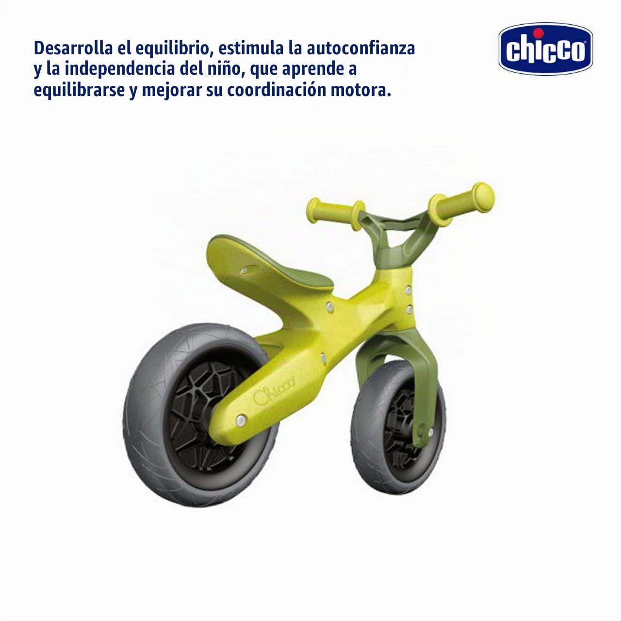 Chicco Bicicleta Eco, Bicicleta para Niños de 18 Meses a 3 años (hasta 25 kg), Bicicleta de Equilibrio sin Pedales, Manillar y Sillín Ergonómicos, Ruedas Antipinchazos, 80% Plástico Reciclado, Verde