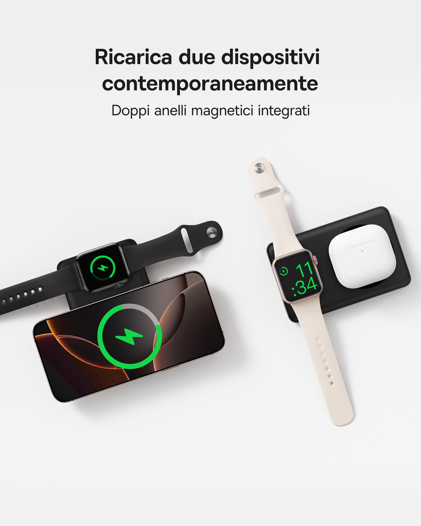 Baseus 2 in 1 Magsafe Powerbank 10000mAh 27W Doppi Anelli Magnetici, Caricabatterie Portatile Magnetic Power Bank USB C Compatibile mit iPhone 12-16, Apple Watch Series 1-10 Ultra e SE, AirPods