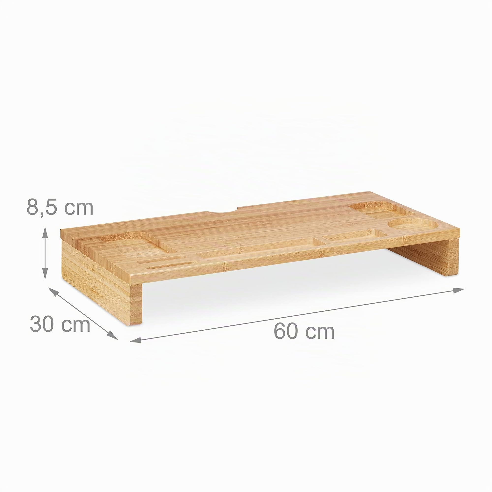 Relaxdays Supporto per Monitor, Rialzo per Schermo con 7 Scomparti, Stand Computer Portatile, 8,5 x 60 x 30 cm, Naturale
