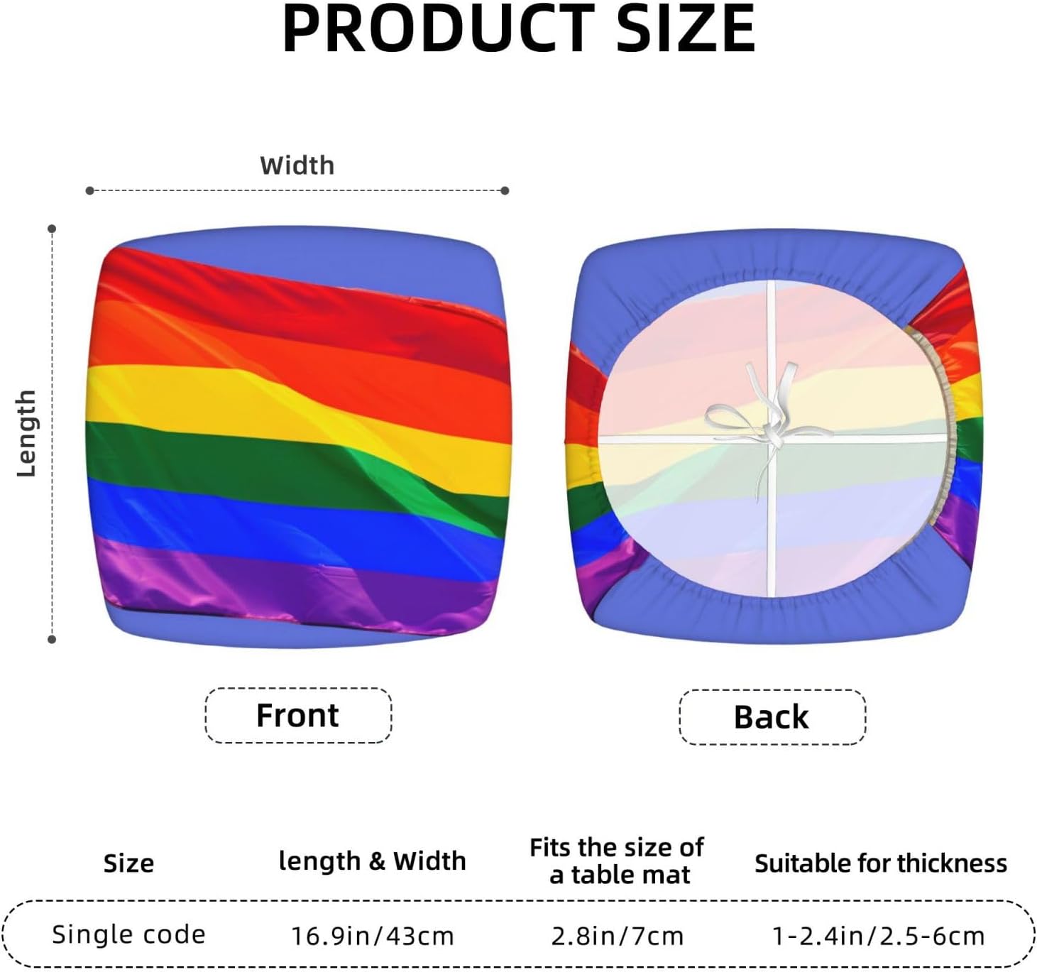 Rainbow Flag Print Square Cushion Covers 6 Pcs Set Elastic Non-Slip Seat Cushion Slipcovers Pet Furniture Protectors for Chair, Sofa