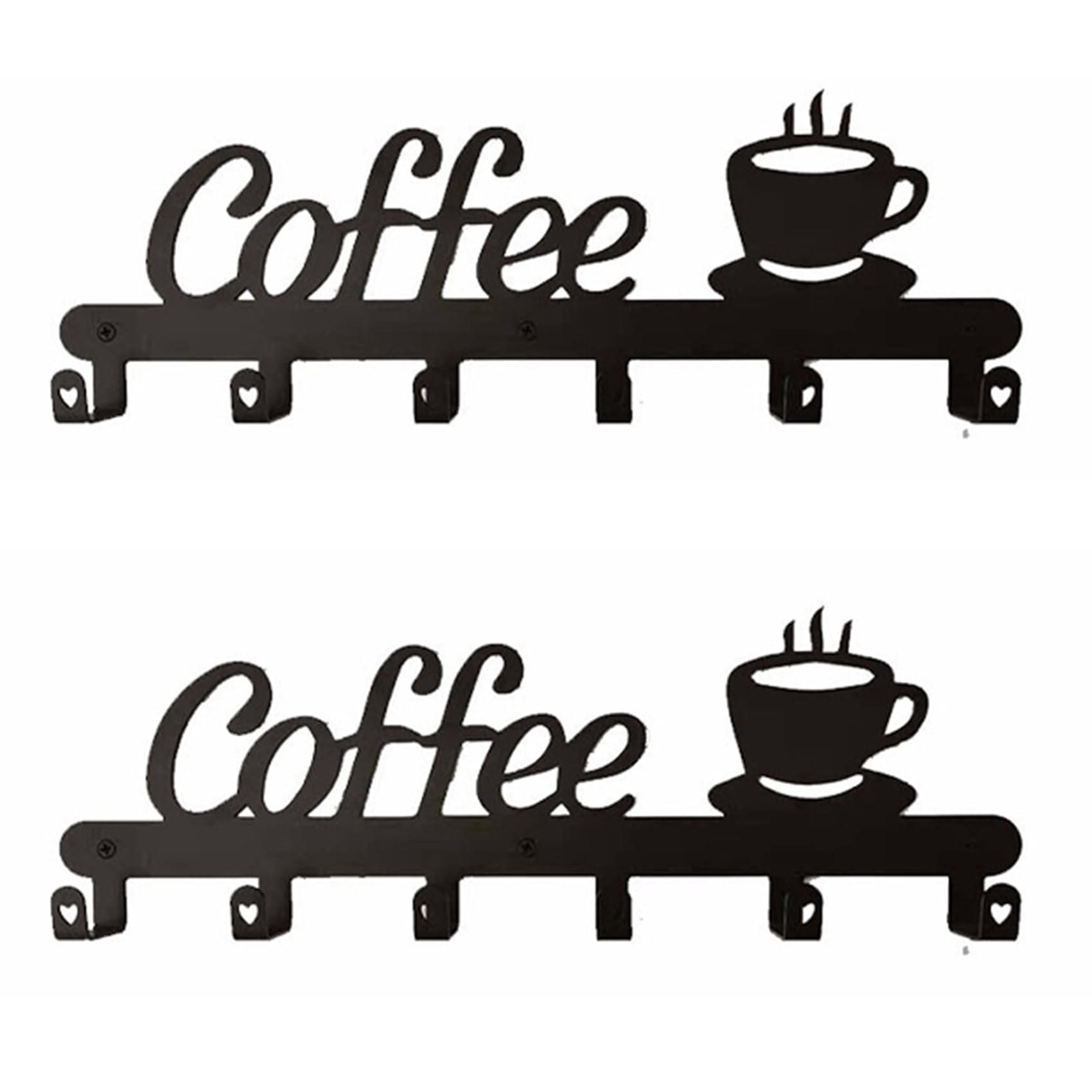 Hndhbfgrt Black 2X Coffee Mug Holder Wall Mounted,Coffee Bar Decor Sign,Coffee Cup Rack Holds,Coffee Sign Mug Hanger,Coffee Mug Rack