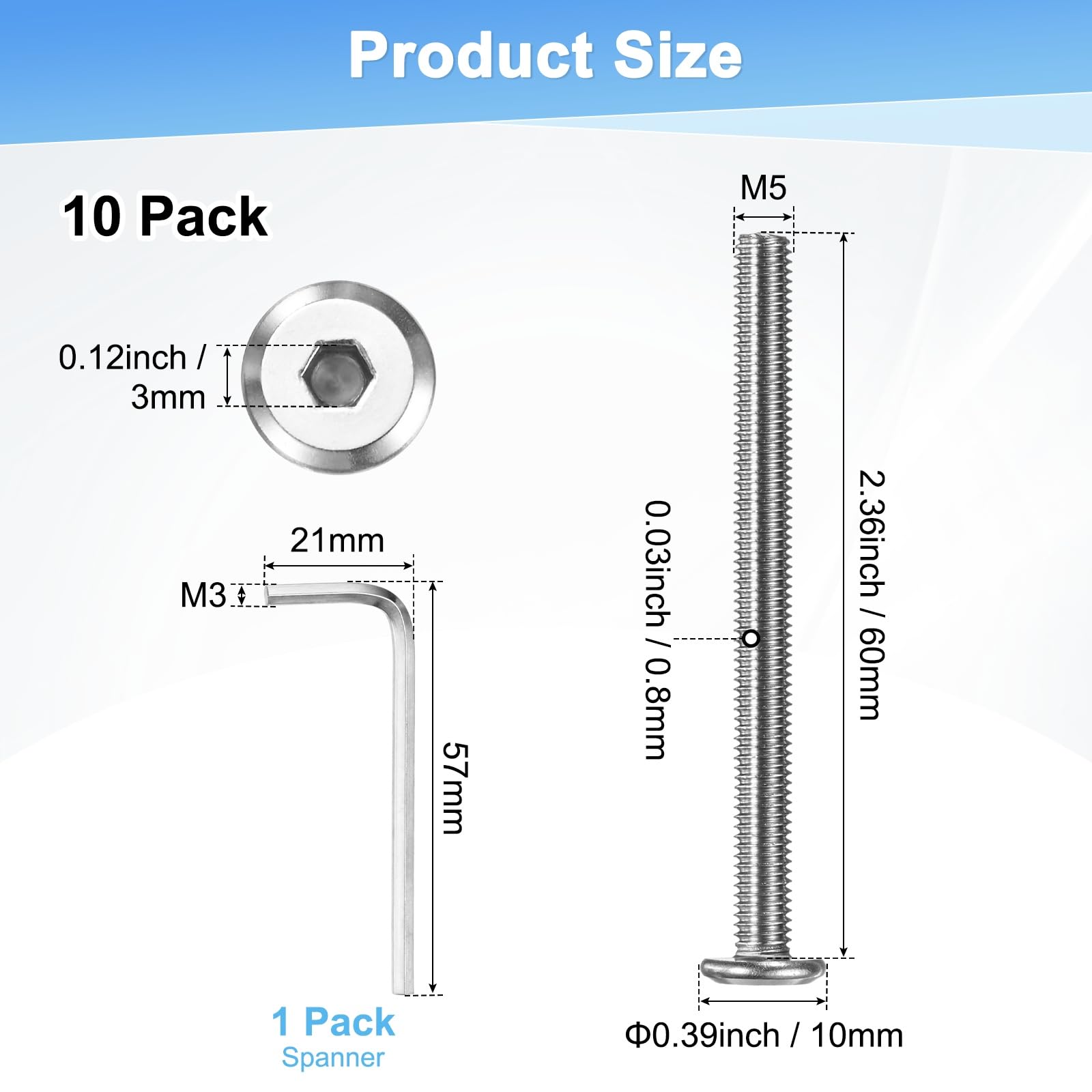 M METERXITY 10-Pack Flat Head Socket Cap Screws - Image 3