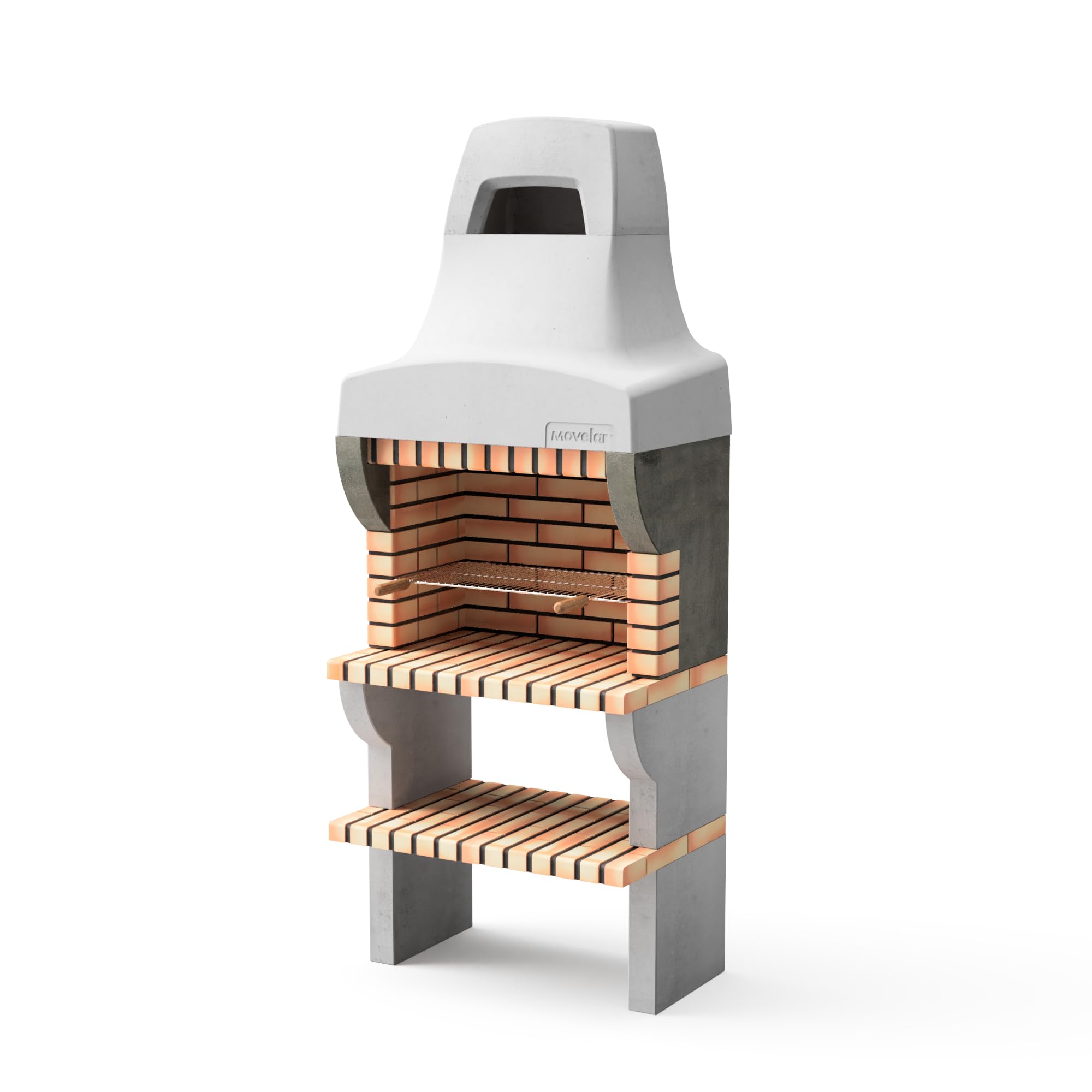 MOVELAR - Barbacoa de Obra Prefabricada de Leña y Carbón Modelo Bailen Plus (Gris, Naranja - 86,5 x 58 x 220 cm) REF: M00519 - Cocina de Exterior con Chimenea para Jardín y Terraza