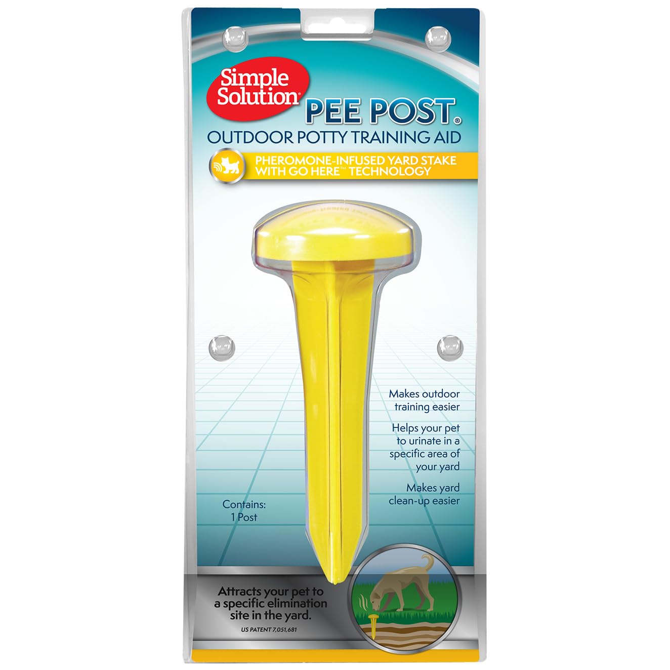 Simple Solution Pee Post Outdoor Dog Training Aid, 13-Inch Pheromone Infused Yard Marking Stake for Puppy Potty Training, Housebreaking, Lawn and Garden Dog Pee Attractant, Reusable Potty Helper
