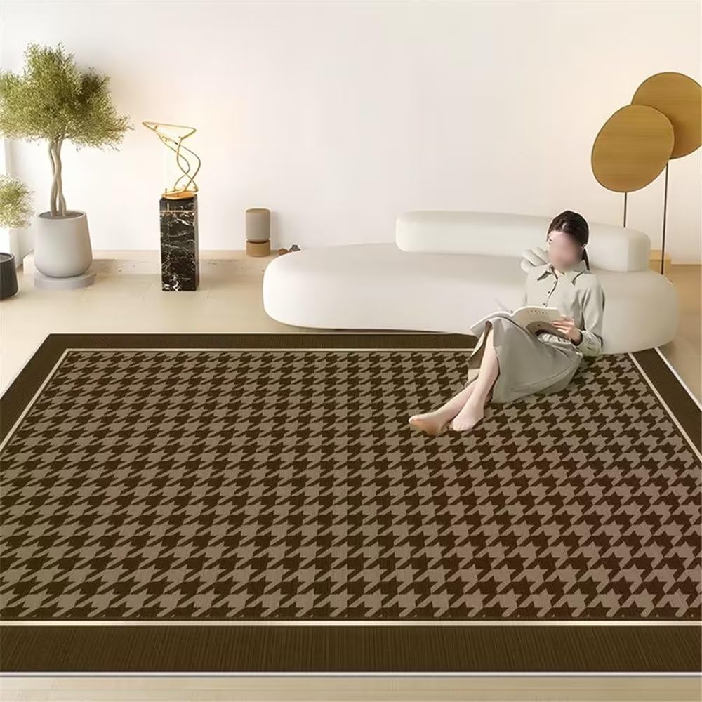 Grand tapis salon gris à motif grille dense en 160x200cm haute qualité