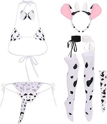 Women Sexy Milk Cow Lingerie Set Anime Maid Cosplay Costume Mini Bikini