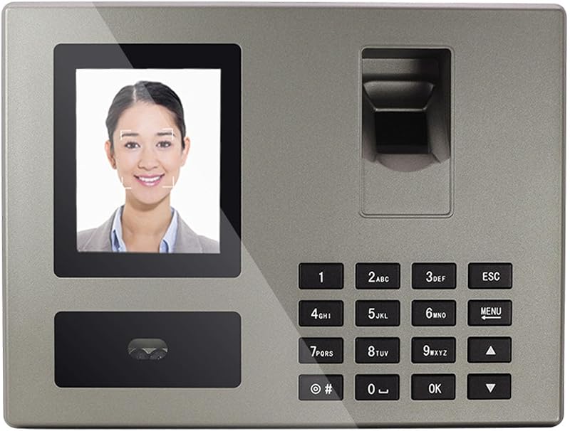 Luqeeg Fingerprint Time Clock, Face Biometric Fingerprint Password Attendance Machine for Employees Small Business with TFT LCD Screen, Up to 1500 Users (US Plug)