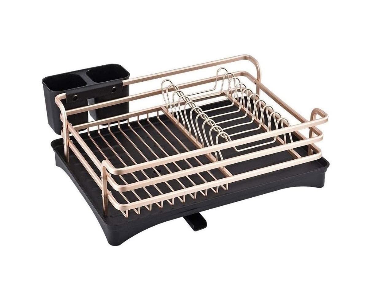 GOOPEEG Dish Drainer,Dish Rack Aluminium Dish Rack Kitchen Organizer Storage Drainer Drying Plate Shelf Easy Dish Organization(1 Tier)