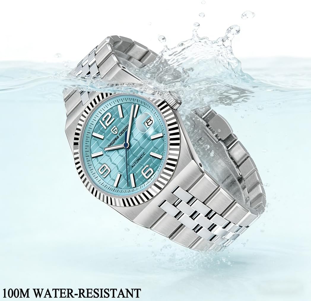 CEYADG Pagani Design Men's Automatic Mechanical Watch, 40mm Sapphire Glass 316L Stainless Steel, 100M Water Resistant Luminous Date Display Fluted Bezel Business Watch for Men