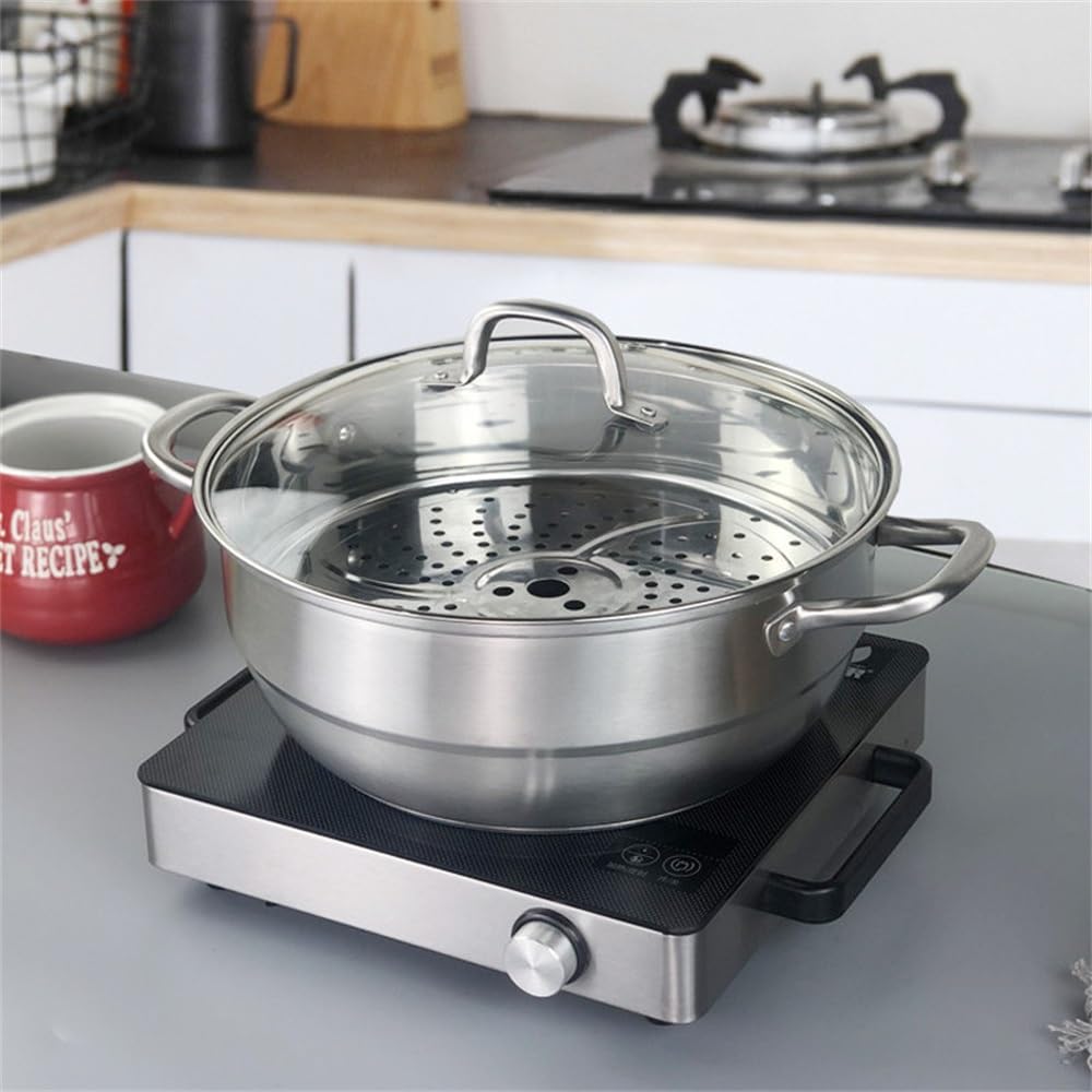 Pentola per cottura a vapore in Acciaio INOX, pentola per cottura a vapore, pentola per cottura a vapore domestica (Argento 28 cm)