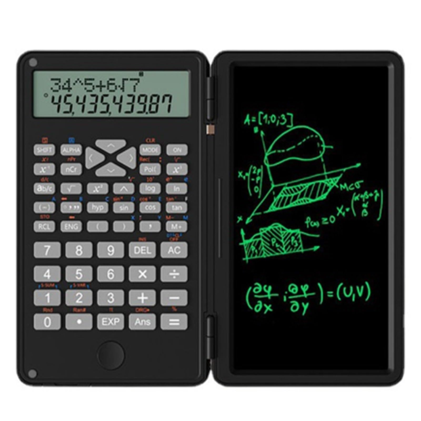 Calcolatrice scientifica con blocco di scrittura cancellabile, schermo grande a 12 cifre, display a due righe, design compatto per scuola e lavoro