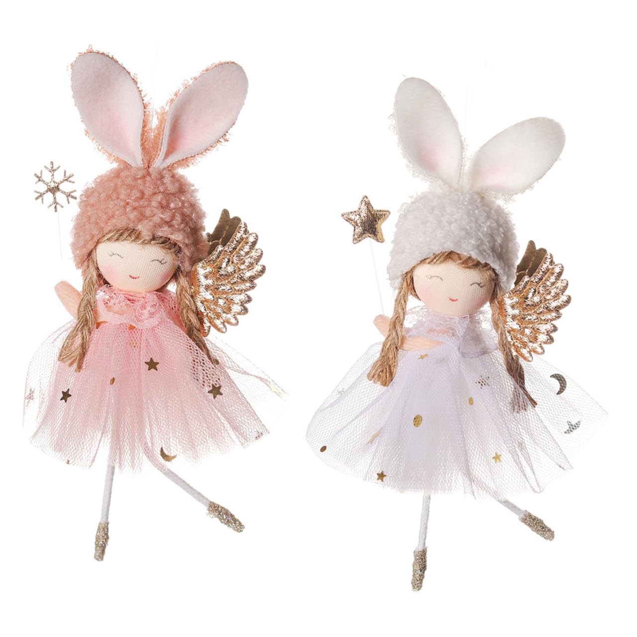 NUOBESTY Lot de 2 Décorations Suspendues d'ange pour Sapin de Noël Figurines Jupe en Tulle Rose Accessoires d'arbre Festifs Ornements Suspendus pour Décoration Intérieure et Extérieure