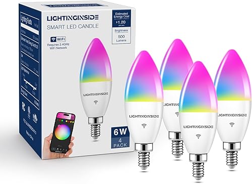 Bombillas LED inteligentes para candelabro, equivalente a 60 W, 6 W 500 lm, bombillas LED E12 funcionan con Alexa y Google Home, 2700-6500 K+RGB,