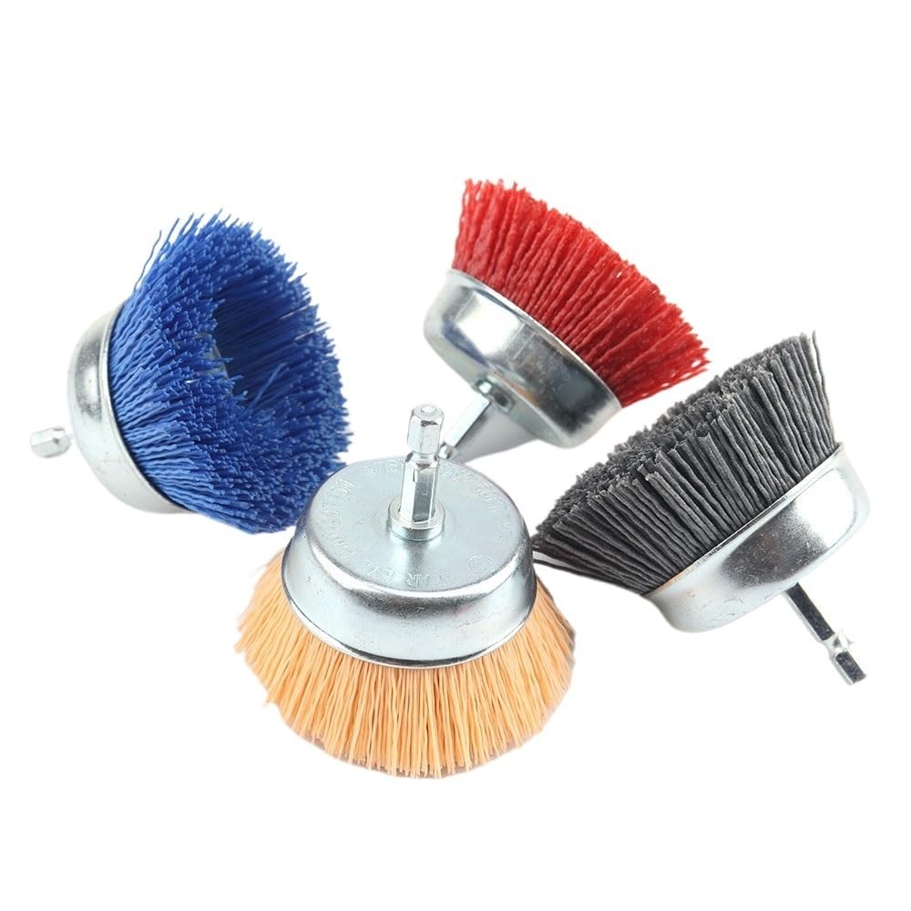 spazzole metalliche per la pulizia Spazzola a tazza in nylon da 75 mm abrasiva for trapano utensile rotante lucidatura del legno sbavatura gambo da 6 mm con accessori grana 80-240(Grey,75mm