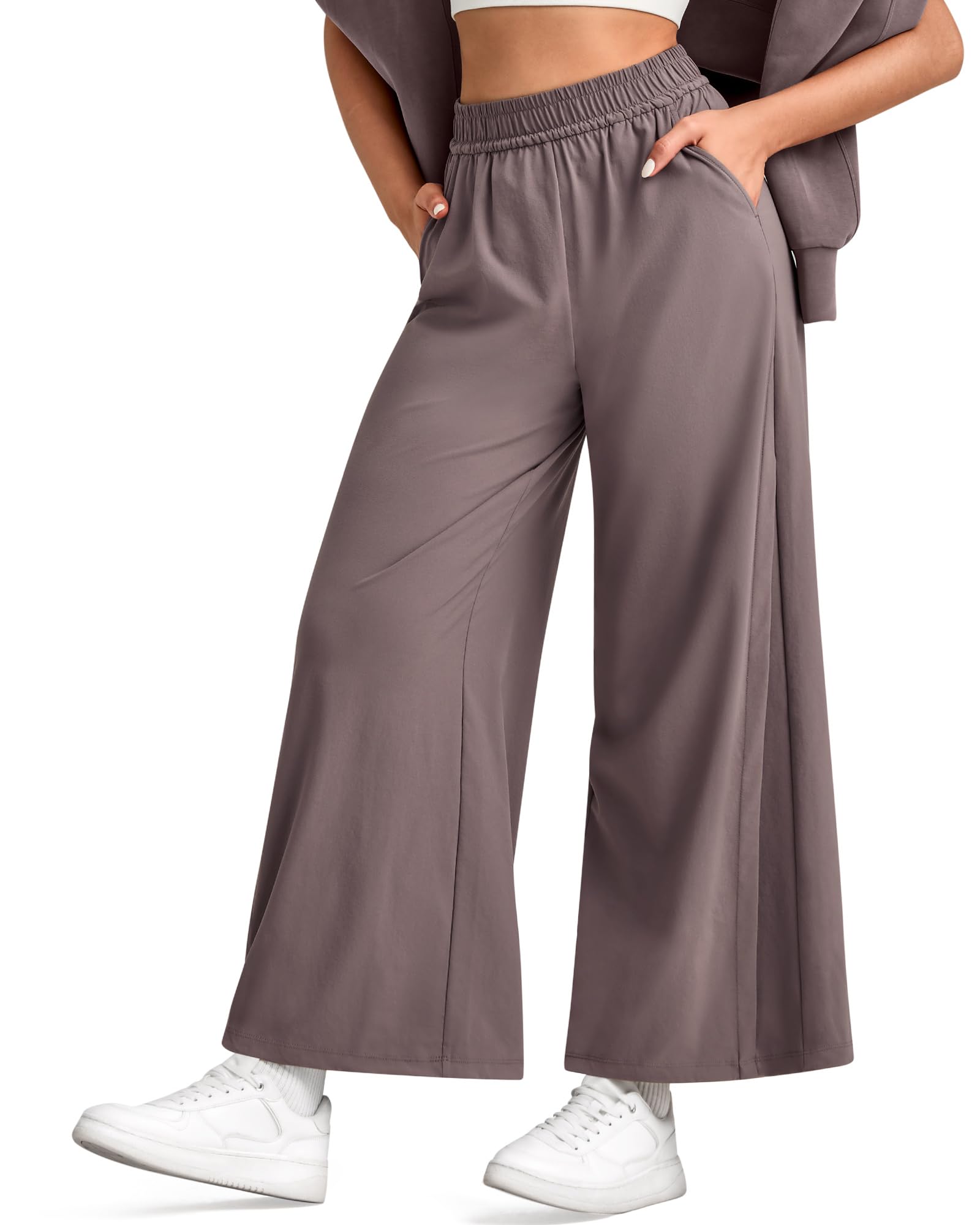 G4Free Lightweight Wide Leg Ankle Pants for Women High Waisted Yoga Trouser with Pockets Loose Fit Petite Regualr