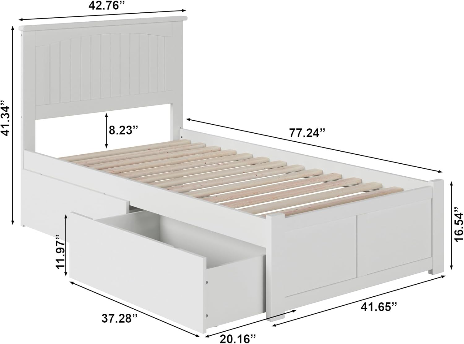 AFI Nantucket Twin Size Platform Bed with Footboard and Storage Drawers in White