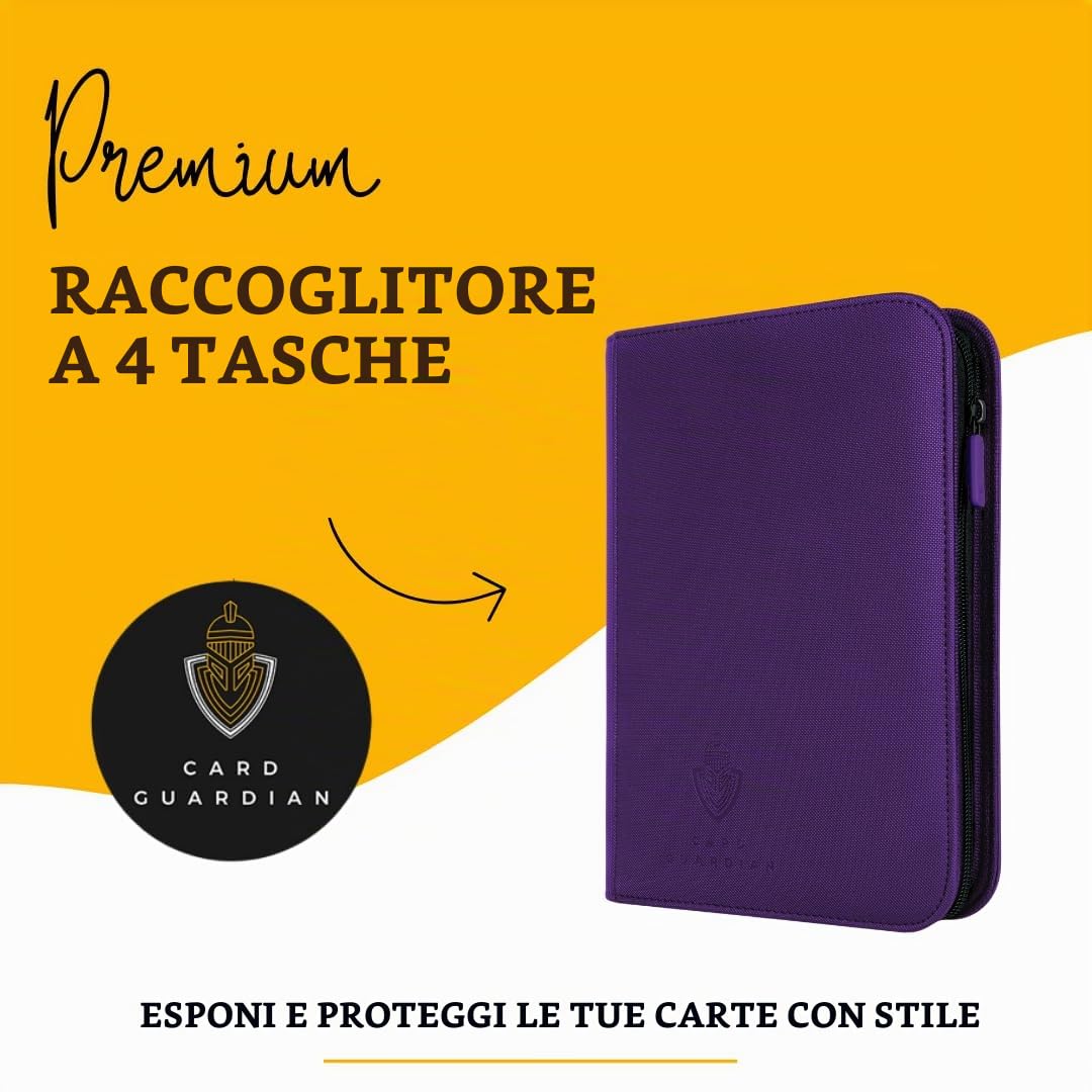 Card Guardian - Raccoglitore premium a 4 tasche | Zip | Spazio per 160 carte | Compatibile con carte Magic, Yugioh, Sports (viola)