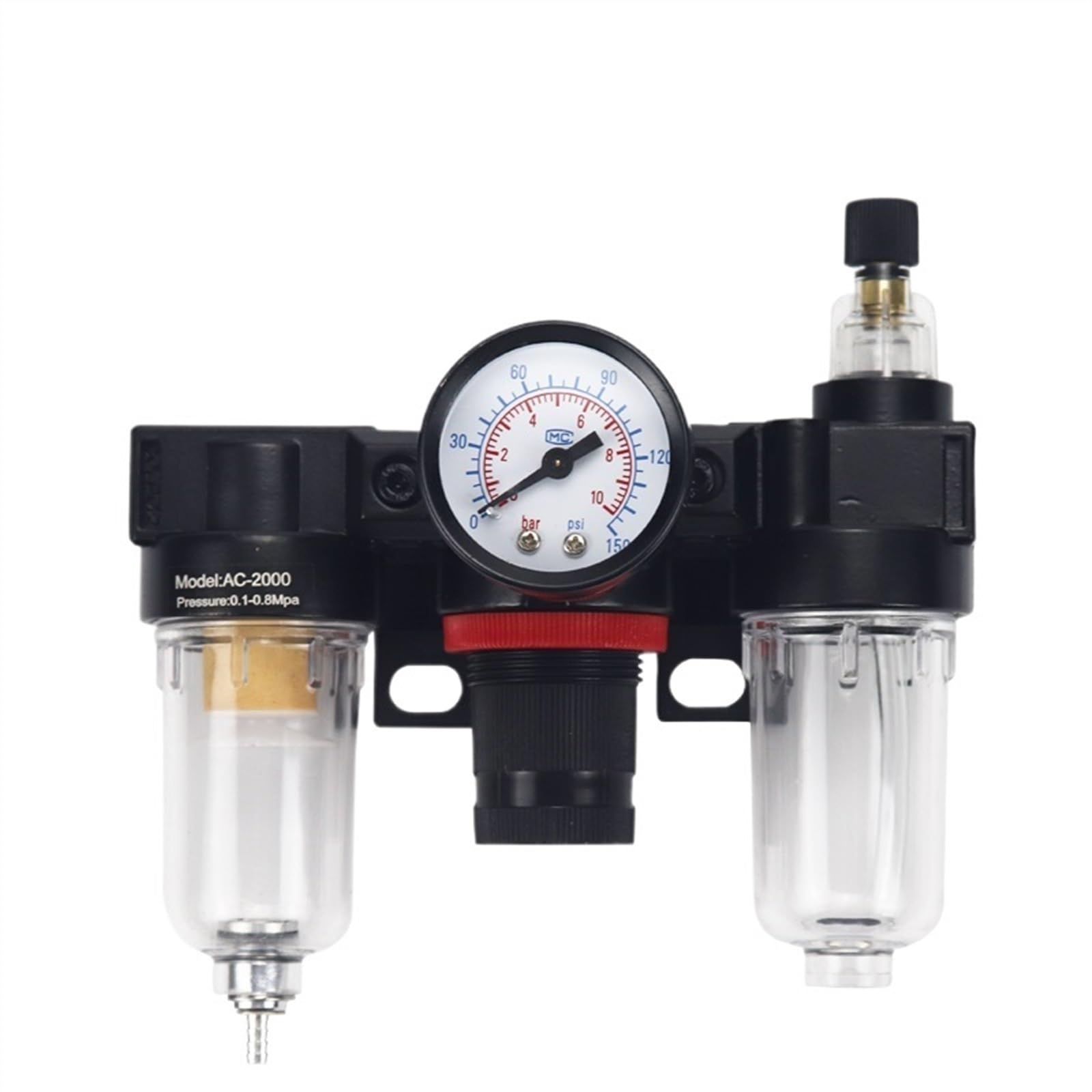 AYNRJKKX AC2000-02 1/4" Pressure Regulator Gauge Air Compressor Filter Oil Moisture Separator(Black-2pcs PC12-02)