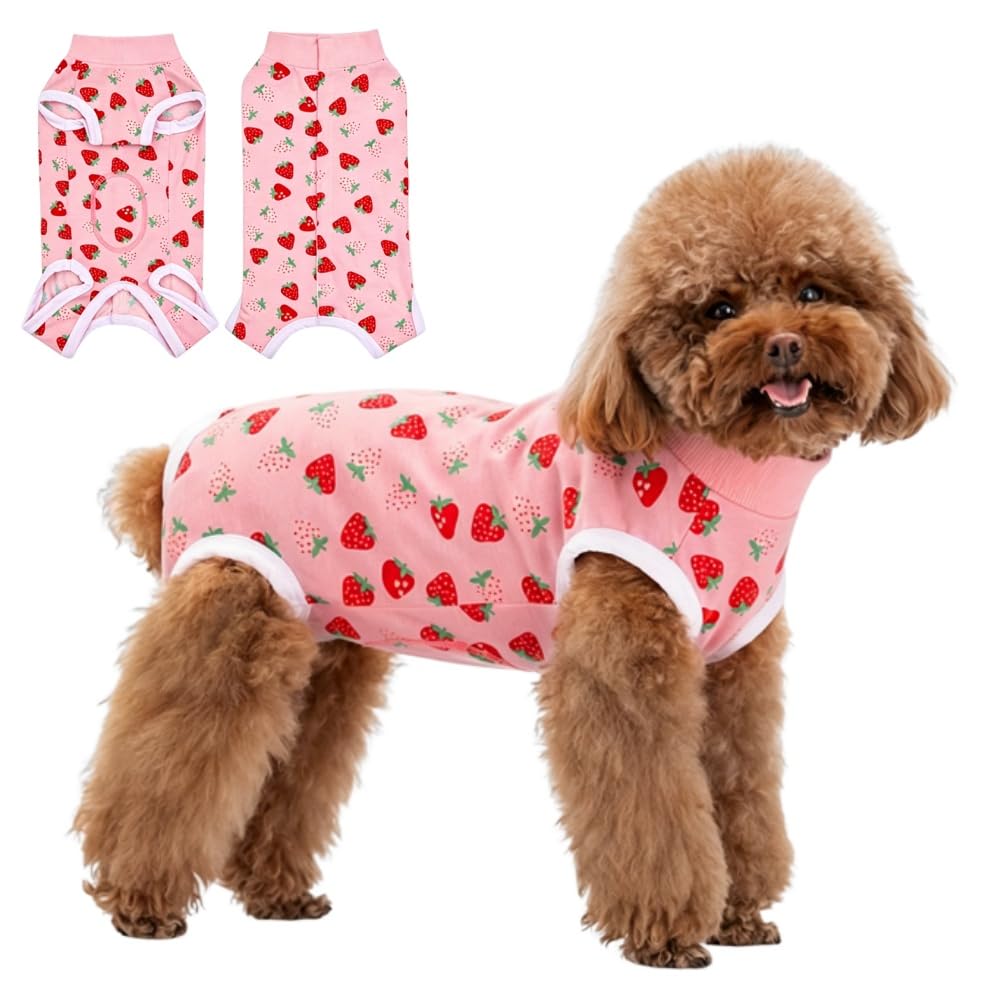 Dog Recovery Suit,Recovery Suit for After Surgery Male/Female Dogs,Anti-Licking Puppy Medical Surgical Suits,Cone E-Collar Alternative Pet Vest,Dog Abdominal Wounds Protector (Strawberry, XS) — image 1