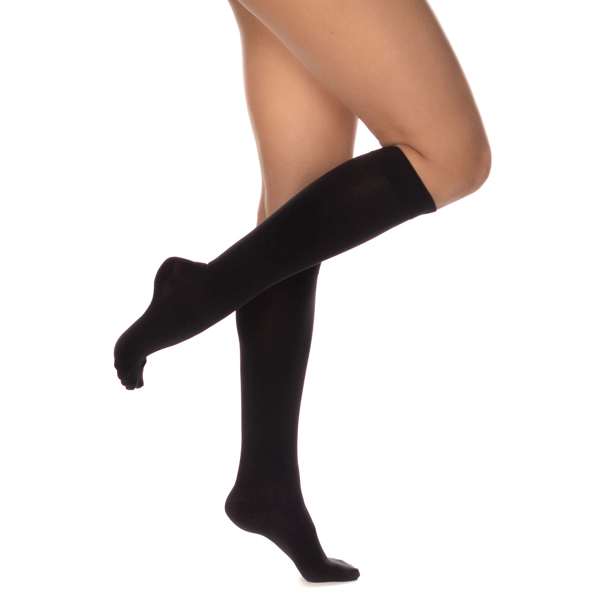 RIEMTEX medizinische Kompressionsstrümpfe Klasse 2 CCL2 23-32 mmHg Wadenstrümpfe für Damen Geschlossene Spitze PREMIUM Serie 3211a (Größe 5, Schwarz)