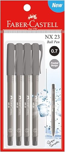 Faber-Castell NX 23 - Paquete de 4 bolígrafos (0.50.70.039 in, diseño esmerilado, agarre mate, punta ventilada, resistente al agua, punta de aguja