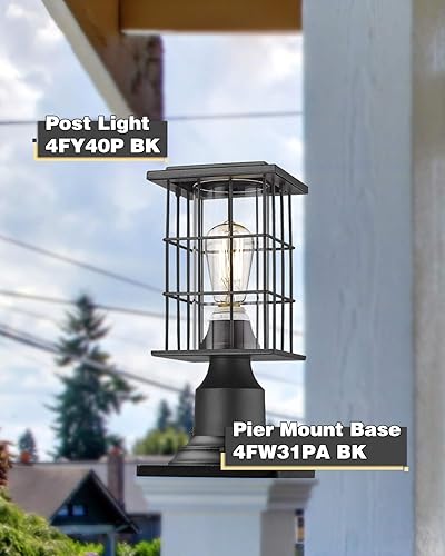 Miniatura 3 de FEMILA Base de montaje en muelle, adaptador de base de montaje de luz de poste de aluminio fundido, acabado negro, 4FW31PA BK