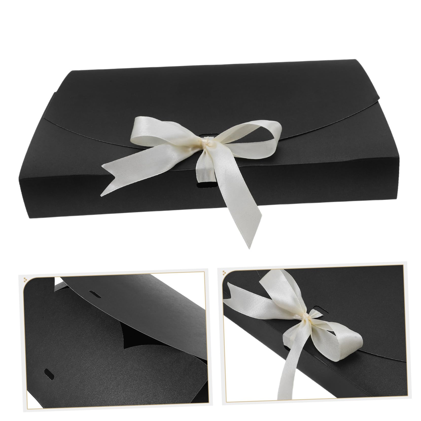 HEALSOPTHY 20 Stück Geschenkverpackung Geschenkbox Schwarz mit Schleife Papierverpackung für Schals Unterwäsche Hemden Handtücher Wiederverwendbare Verpackung für Geburtstag Hochzeit Party