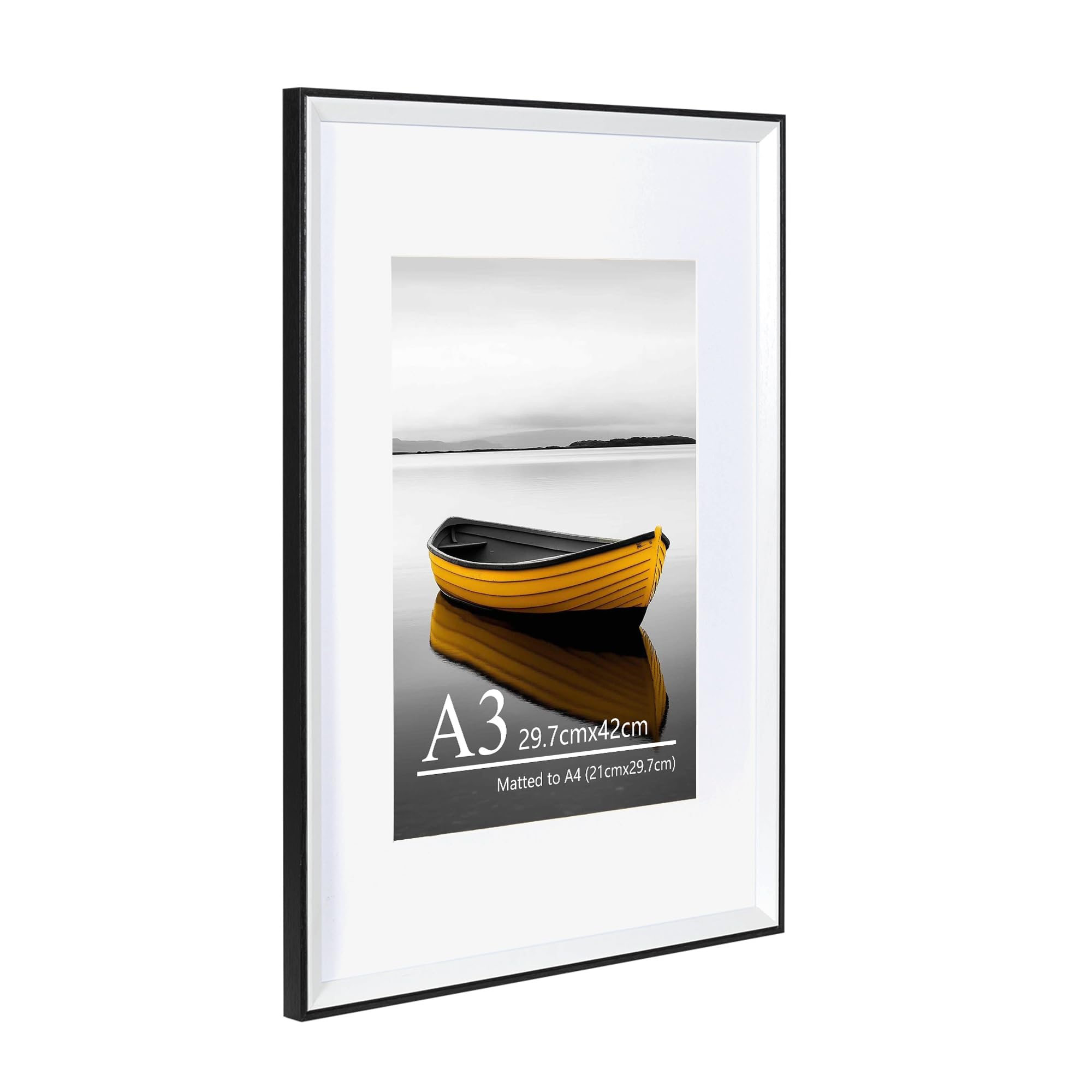 Baoee Black A3 White Two Tone Picture Frame With A4 Mount,Photo Frame With Acrylic Glass, A3 Frame,Poster Frame, Certificate Frame,Wall Mountable