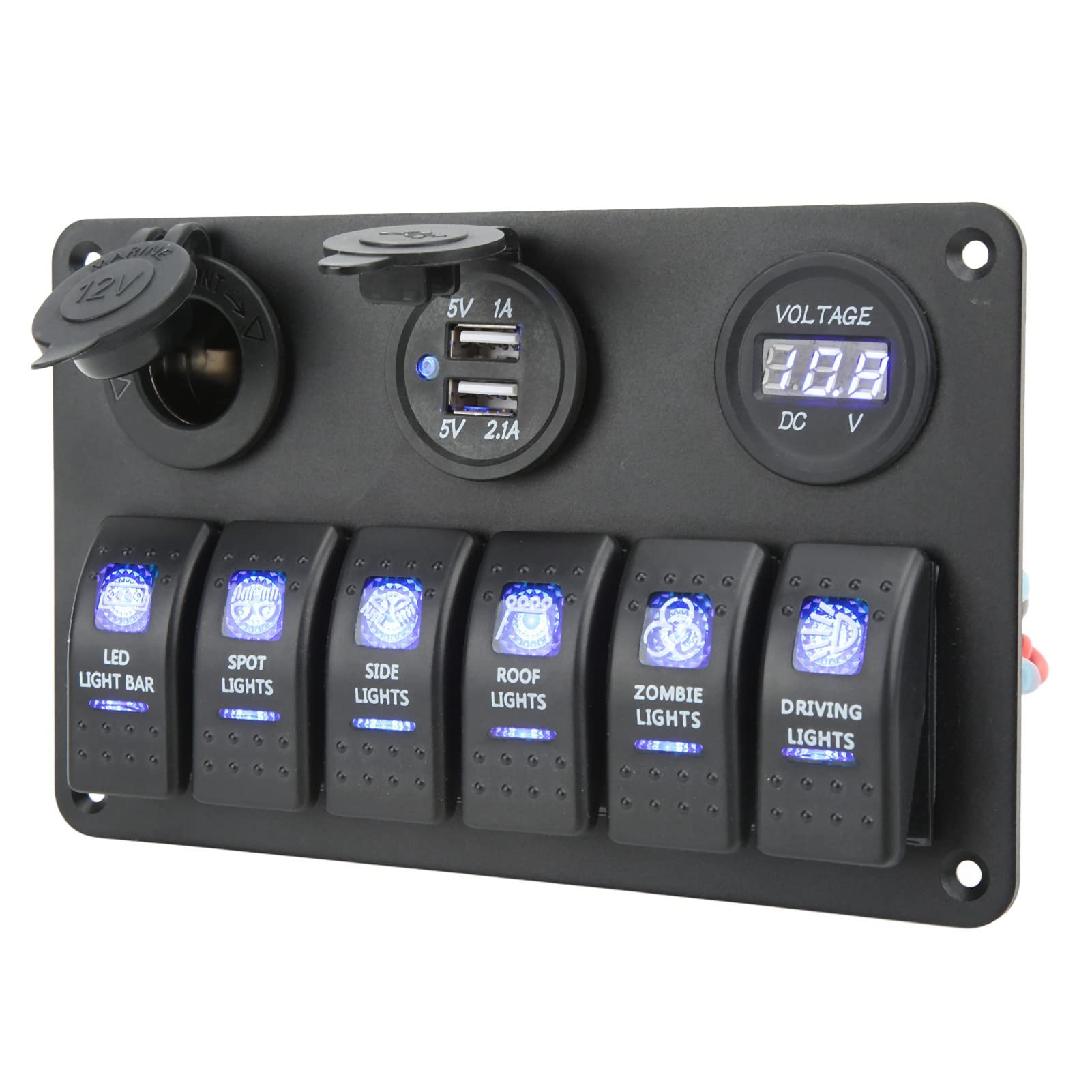 Generic Panel Przełączników Kołyskowych 12 V 24 V 6 Gang z Podwójnym USB i Wyświetlaczem Woltomierza do Ciężarówki RV SUV Marine Wodoodporna Konstrukcja
